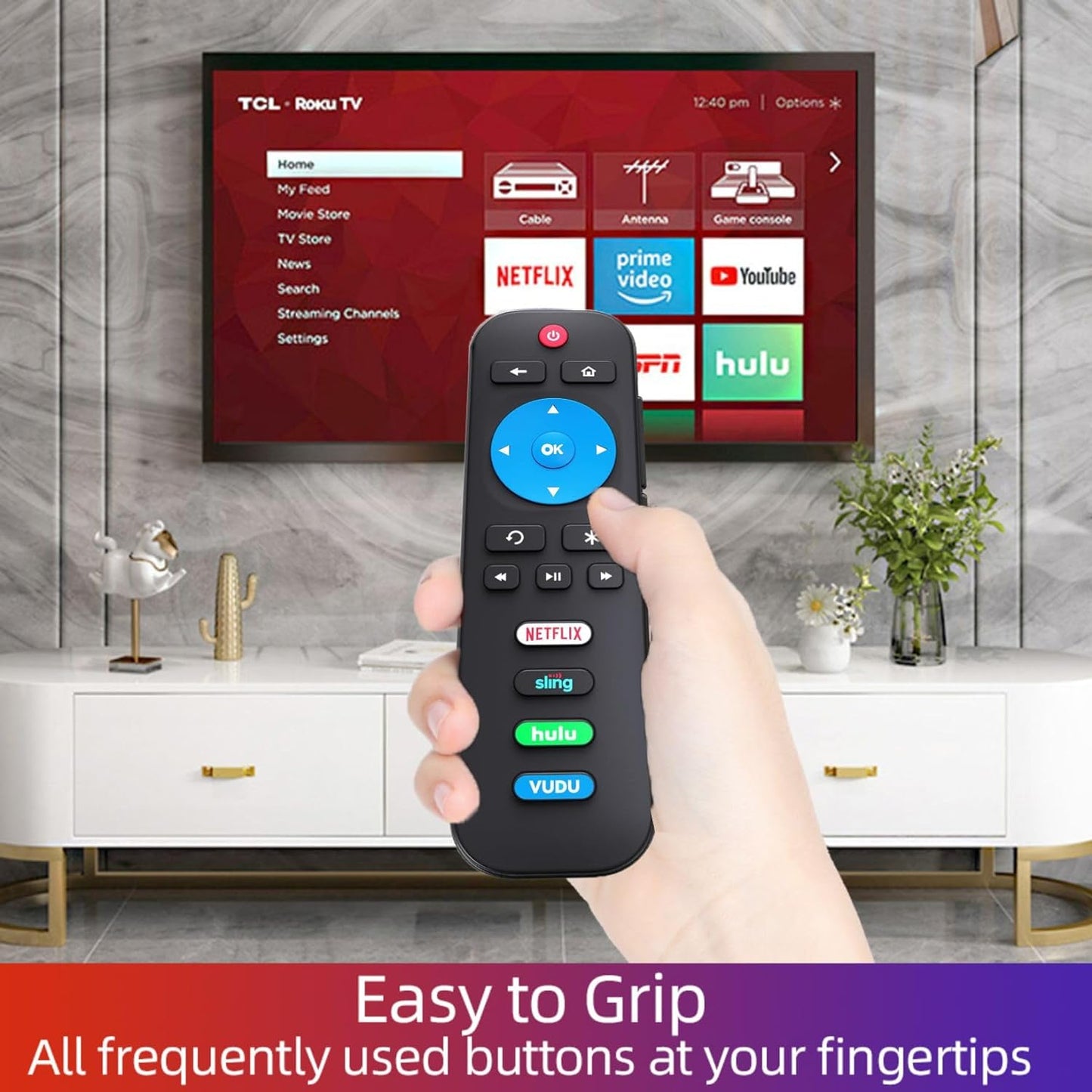 Replacement Remote for All Roku TV, Universal Remote for TCL Roku/Hisense Roku/ONN Roku/Sharp Roku TV with Netflix, Sling, VUDU and Hulu Buttons