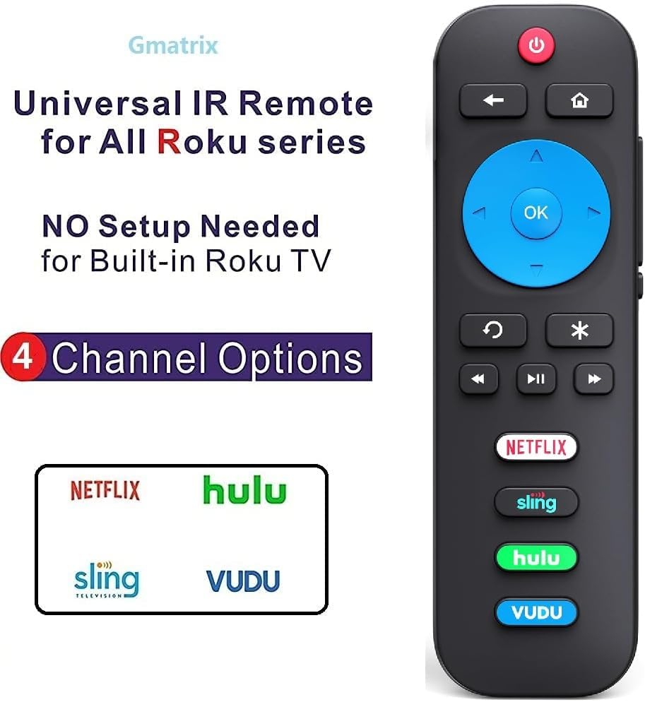 Replacement Remote for All Roku TV, Universal Remote for TCL Roku/Hisense Roku/ONN Roku/Sharp Roku TV with Netflix, Sling, VUDU and Hulu Buttons