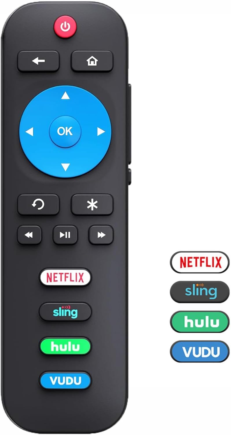 Replacement Remote for All Roku TV, Universal Remote for TCL Roku/Hisense Roku/ONN Roku/Sharp Roku TV with Netflix, Sling, VUDU and Hulu Buttons